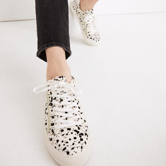 Madewell Sidewalk Calf Hair Low Top Sneakers Lace Up Splatter Paint Size 7 NEW - Picture 1 of 6